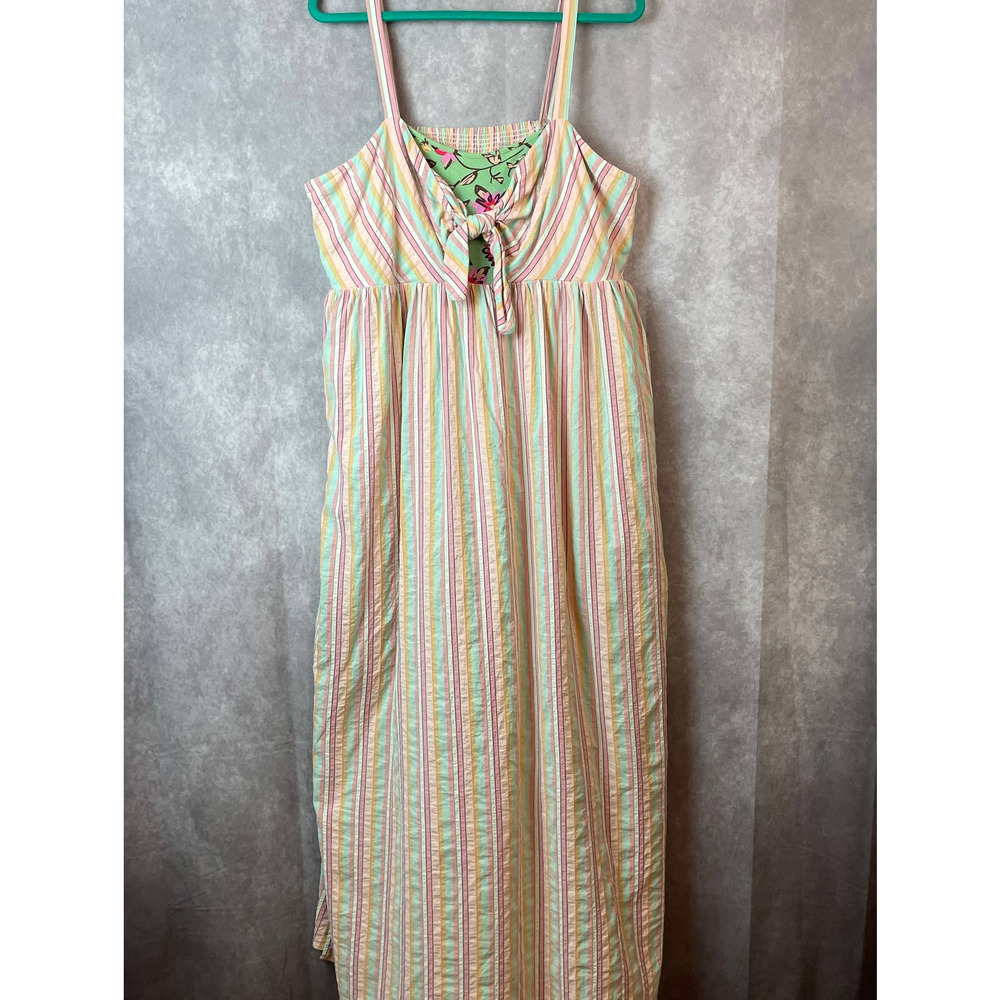 Matilda Jane Maxi Dress Womens 2XL Striped Pastels Pockets Slits Cotton Stretch